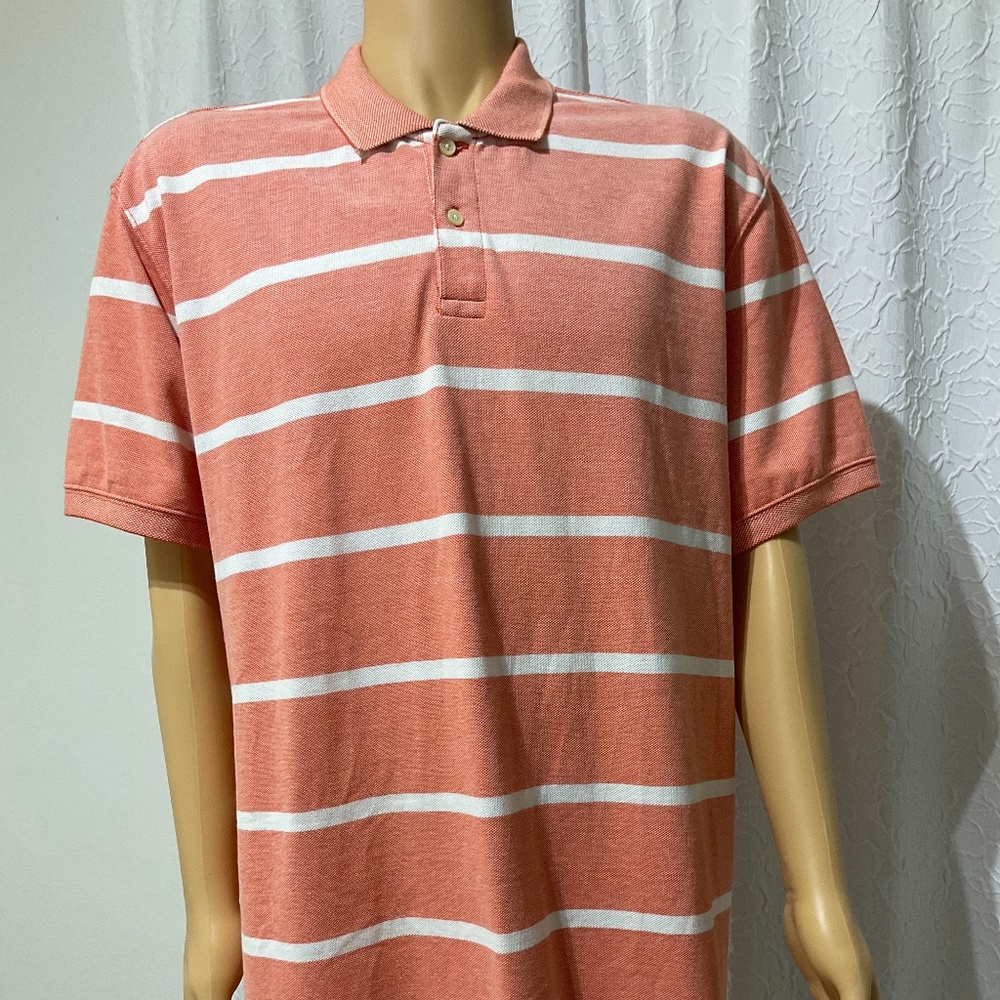 NEW St Johns Bay Legacy Polo Size XXL Classic Orange/Coral Stripes 100% Cotton